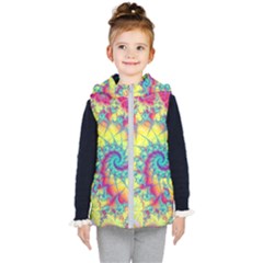 Fractal Spiral Abstract Background Vortex Yellow Kids  Hooded Puffer Vest