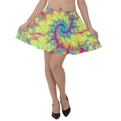 Fractal Spiral Abstract Background Vortex Yellow Velvet Skater Skirt