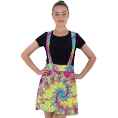 Fractal Spiral Abstract Background Vortex Yellow Velvet Suspender Skater Skirt by Uceng