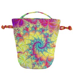 Fractal Spiral Abstract Background Vortex Yellow Drawstring Bucket Bag by Uceng