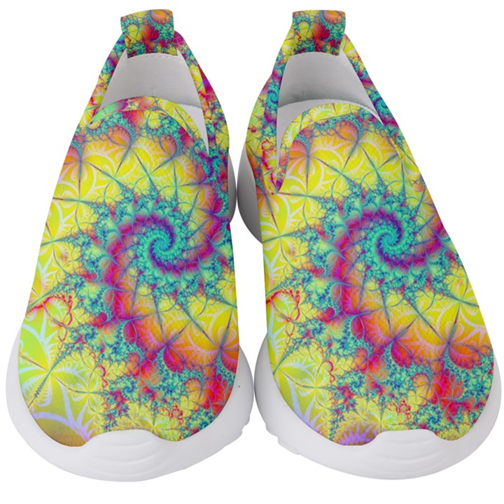 Fractal Spiral Abstract Background Vortex Yellow Kids  Slip On Sneakers