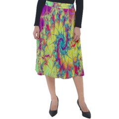 Fractal Spiral Abstract Background Vortex Yellow Classic Velour Midi Skirt  by Uceng