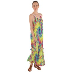 Fractal Spiral Abstract Background Vortex Yellow Cami Maxi Ruffle Chiffon Dress by Uceng