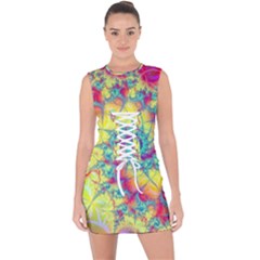 Fractal Spiral Abstract Background Vortex Yellow Lace Up Front Bodycon Dress by Uceng