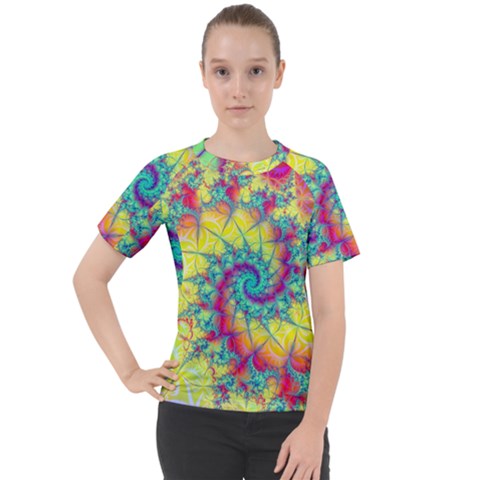 Fractal Spiral Abstract Background Vortex Yellow Women s Sport Raglan Tee by Uceng