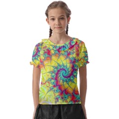 Fractal Spiral Abstract Background Vortex Yellow Kids  Frill Chiffon Blouse by Uceng