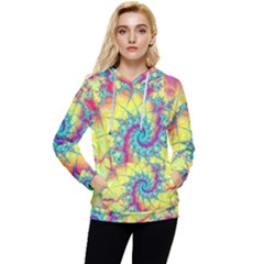 Fractal Spiral Abstract Background Vortex Yellow Women s Lightweight Drawstring Hoodie