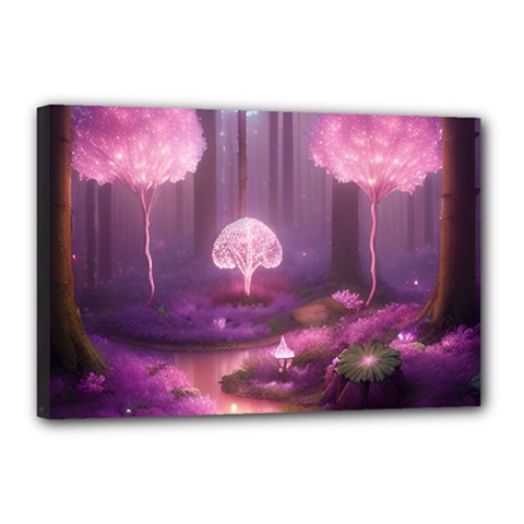 Trees Forest Landscape Nature Neon Canvas 18  X 12  (stretched) by Uceng