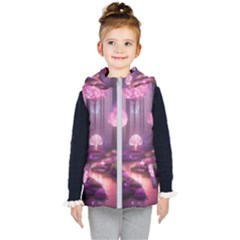 Trees Forest Landscape Nature Neon Kids  Hooded Puffer Vest