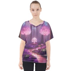 Trees Forest Landscape Nature Neon V-neck Dolman Drape Top by Uceng