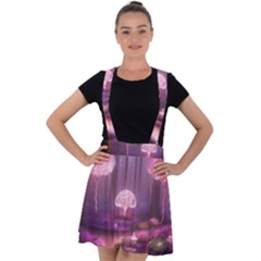 Trees Forest Landscape Nature Neon Velvet Suspender Skater Skirt by Uceng