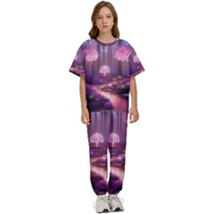 Trees Forest Landscape Nature Neon Kids  Tee And Pants Sports Set by Uceng