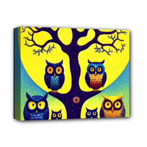 Owl Animal Cartoon Drawing Tree Nature Landscape Deluxe Canvas 14  X 11  (stretched) by Uceng