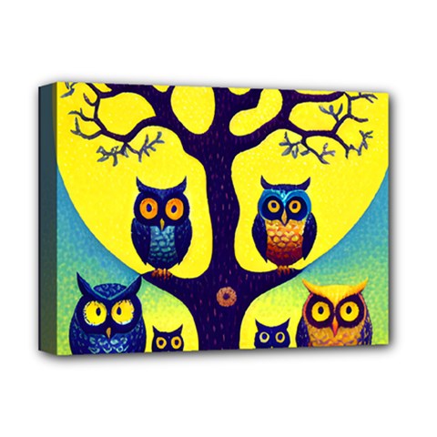 Owl Animal Cartoon Drawing Tree Nature Landscape Deluxe Canvas 16  X 12  (stretched)  by Uceng