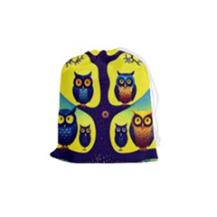 Owl Animal Cartoon Drawing Tree Nature Landscape Drawstring Pouch (medium) by Uceng