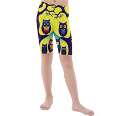 Owl Animal Cartoon Drawing Tree Nature Landscape Kids  Mid Length Swim Shorts by Uceng