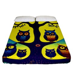 Owl Animal Cartoon Drawing Tree Nature Landscape Fitted Sheet (queen Size) by Uceng