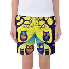 Owl Animal Cartoon Drawing Tree Nature Landscape Women s Basketball Shorts by Uceng