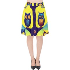 Owl Animal Cartoon Drawing Tree Nature Landscape Velvet High Waist Skirt by Uceng