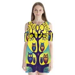 Owl Animal Cartoon Drawing Tree Nature Landscape Shoulder Cutout Velvet One Piece