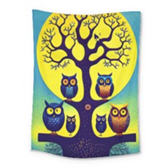 Owl Animal Cartoon Drawing Tree Nature Landscape Medium Tapestry