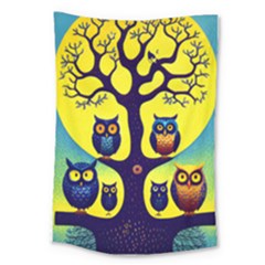 Owl Animal Cartoon Drawing Tree Nature Landscape Large Tapestry