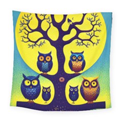 Owl Animal Cartoon Drawing Tree Nature Landscape Square Tapestry (large)