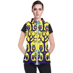 Owl Animal Cartoon Drawing Tree Nature Landscape Women s Puffer Vest