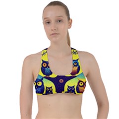 Owl Animal Cartoon Drawing Tree Nature Landscape Criss Cross Racerback Sports Bra by Uceng