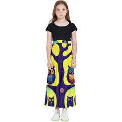 Owl Animal Cartoon Drawing Tree Nature Landscape Kids  Flared Maxi Skirt by Uceng