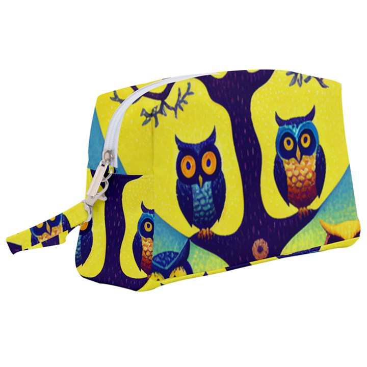 Owl Animal Cartoon Drawing Tree Nature Landscape Wristlet Pouch Bag (Large)