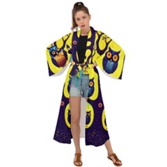 Owl Animal Cartoon Drawing Tree Nature Landscape Maxi Kimono by Uceng