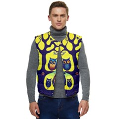 Owl Animal Cartoon Drawing Tree Nature Landscape Men s Short Button Up Puffer Vest	