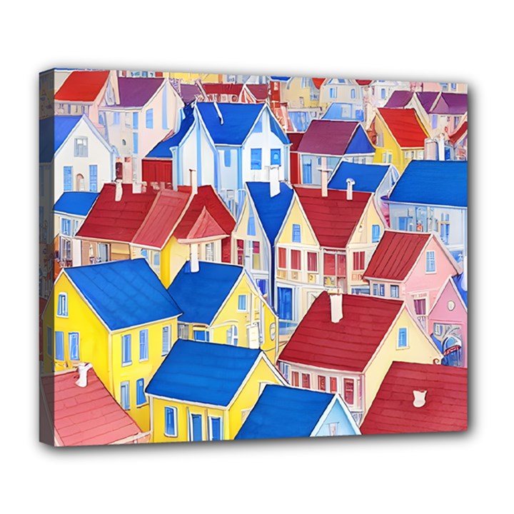 City Houses Cute Drawing Landscape Village Deluxe Canvas 24  x 20  (Stretched)