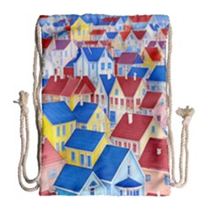 City Houses Cute Drawing Landscape Village Drawstring Bag (large) by Uceng