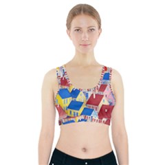 City Houses Cute Drawing Landscape Village Sports Bra With Pocket by Uceng