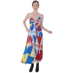 City Houses Cute Drawing Landscape Village Tie Back Maxi Dress by Uceng