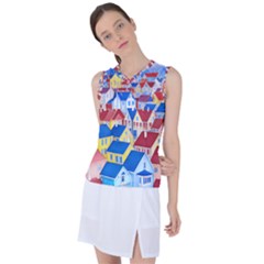 City Houses Cute Drawing Landscape Village Women s Sleeveless Sports Top by Uceng