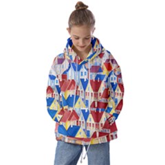 City Houses Cute Drawing Landscape Village Kids  Oversized Hoodie