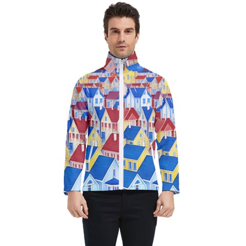 City Houses Cute Drawing Landscape Village Men s Bomber Jacket by Uceng