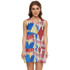 City Houses Cute Drawing Landscape Village Tiered Sleeveless Mini Dress by Uceng