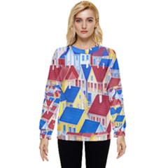 City Houses Cute Drawing Landscape Village Hidden Pocket Sweatshirt