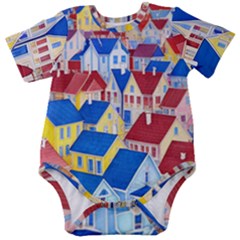 City Houses Cute Drawing Landscape Village Baby Short Sleeve Bodysuit by Uceng