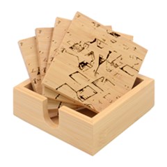 City Houses Cute Drawing Landscape Village Bamboo Coaster Set