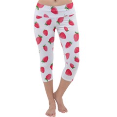 Strawberry Capri Yoga Leggings by SychEva