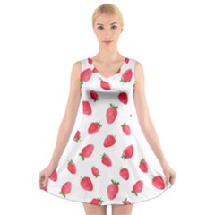 Strawberry V-neck Sleeveless Dress by SychEva