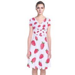 Strawberry Short Sleeve Front Wrap Dress by SychEva