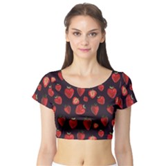 Watercolor Strawberry Short Sleeve Crop Top by SychEva