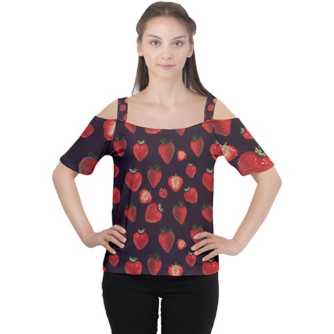 Watercolor Strawberry Cutout Shoulder Tee by SychEva