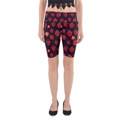 Watercolor Strawberry Yoga Cropped Leggings by SychEva